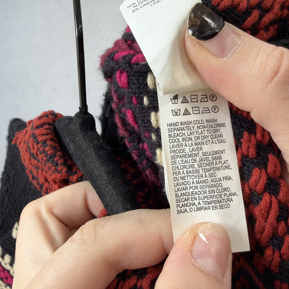 Lucky Brand Cardigan Sweater Womens Medium Black Red Boho Open Knit Pockets - Picture 5 of 12